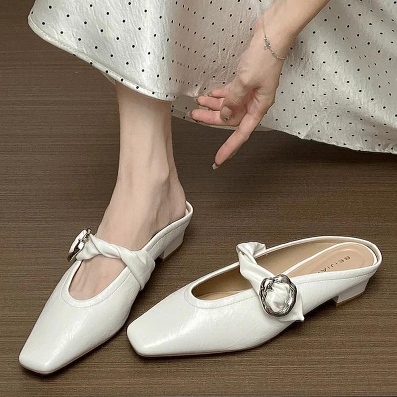 

Модные женские туфли-мюли на каблуке, дизайнерские туфли-мюли, модные женские босоножки с ремешком через пятку, лето 2025, повседневное платье, уютные женские тапочки 40