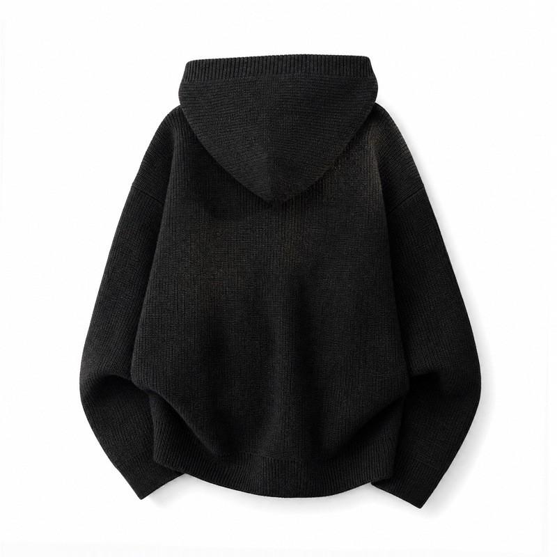 Unisex Übergroßer Kapuzenpullover 2025 Lässiger Strickpullover Mit Halbreißverschluss Grau Schwarz Locker Geschnitten Acrylmischung