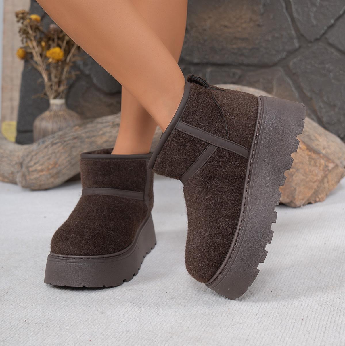 

Женские зимние ботинки на платформе широкой полноты, утепленные плюшем, утолщенные ботильоны для женщин 42 темно-коричневого