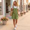 Women’s Loose Fit Corduroy Short Overalls with Adjustable Straps Front Button Design and Large Pockets for Casual Wear
