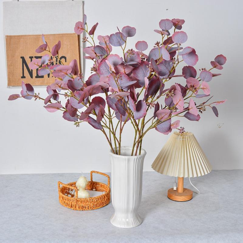 10pcs Silk Money Leaves Simulation Green Plants Floral Auditorium Decoration Artificial Belt Fruit Round Leaf Eucalyptus Branch