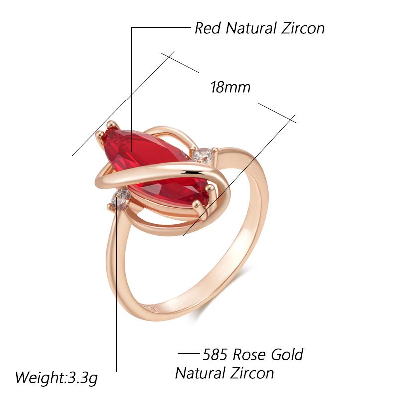 Shiny Red Natural Zircon Rings For Women Fashion Geometry  Rose Gold Color High Quality Daily Fine Vintage Jewelry