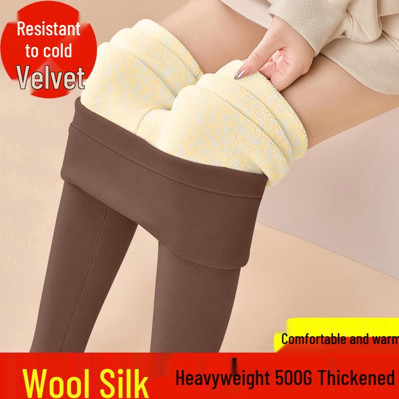 Women's Plus Size Wool-Silk Elastic Base Layer Pants - Thickened Warm Autumn/Winter Trousers, 500g, Heavyweight.