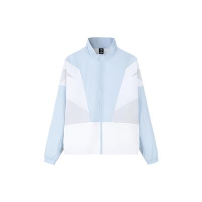 Einfarbige Stehkragen-Reißverschluss-Webjacke Damenjacken Blau 162238618R-1