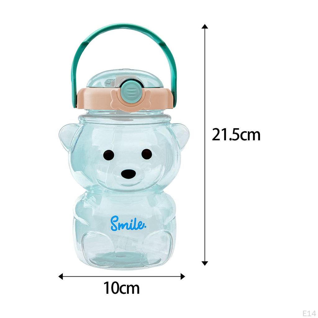 Bear Straw Bottle, Water Bottle with Straw, Cartoon DIY Drinks, Adjustable Straps Beverage, Portable