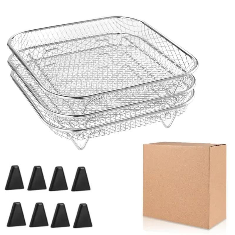 3pcs stainless steel air fryer rack, stackable food dehydration tool, can cook multiple types of food at once