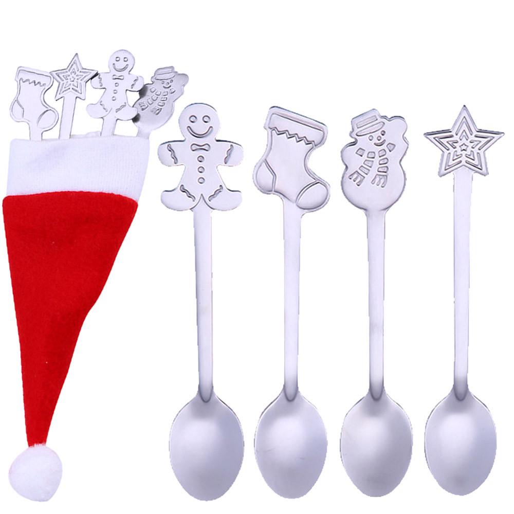 

4PCS Christmas Colorful Spoon Handle Spoons Flatware Ice Drinking Tools срібний