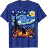 Halloween Black Cat Van Gogh Starry Night Cat Costume Women TShirt Y2k Kitten Pumpkin Spooky Graphic Outfit Novelty Tee Gifts