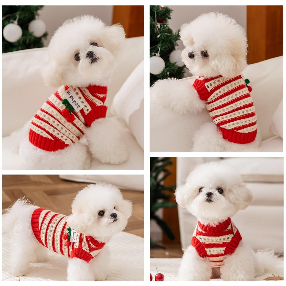 New Autumn and Winter Dog Clothes Hollow Knitted Three-dimensional Cherry Pet Sweater Winter Thickened Warm Dog Clothes