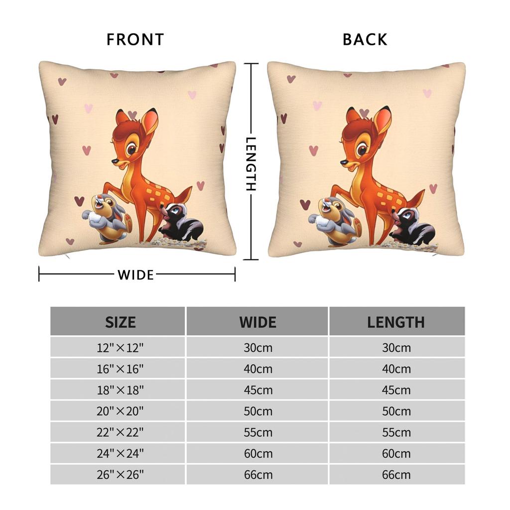 Kawaii Bambi Square Pillow Cases  Cushion Covers Custom Zippered Decor Throw Pillow Case Cover for Sofa 45*45cm