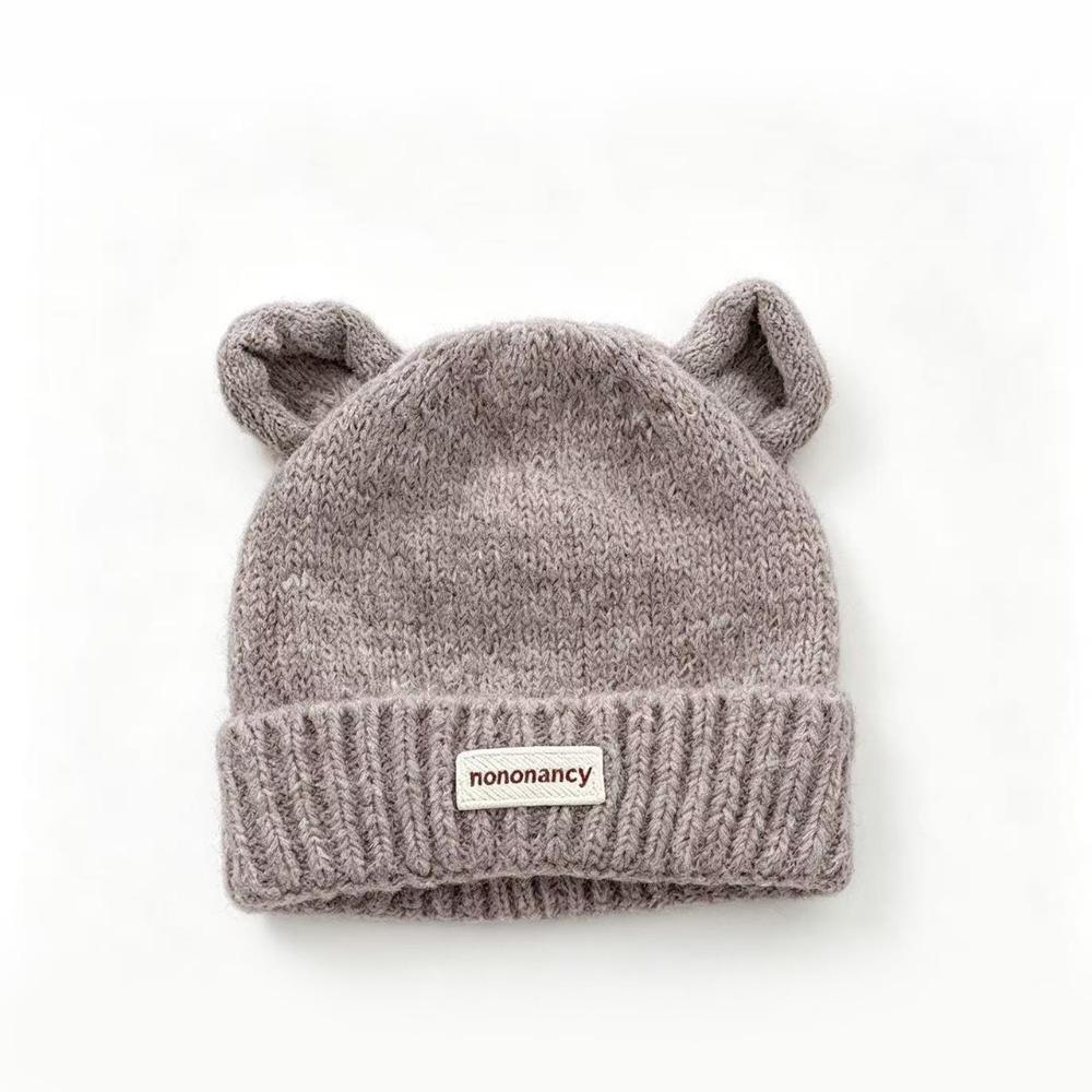 Warm Lining Bear Ear Baby Hat Solid Color Kids Winter Hat Cute Cartoon Baby Cap Winter