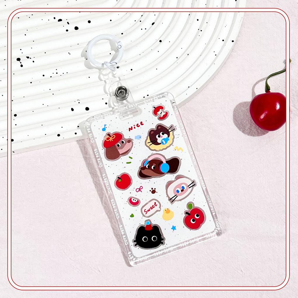 Kawaii Cat Keychain Sliding Card Holder Student Meal Card Bus Card Photo Card Holder Lanyard Lady Id Card Credit Card Holder