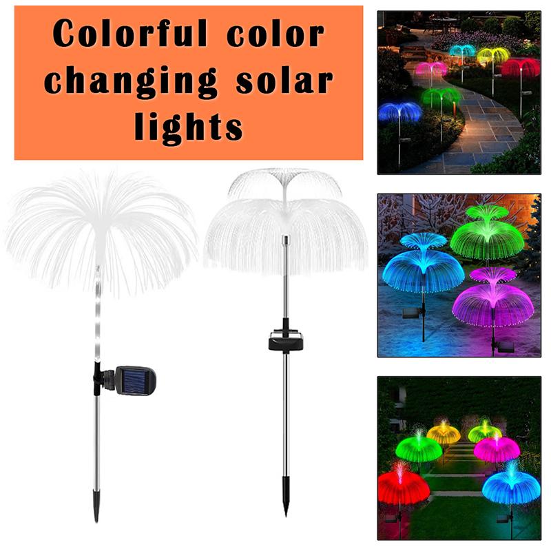 Solar Jellyfish Garden Lights Outdoor Waterproof 7 Color Changing Fiber Optic Solar Landscape Pathway Stake Lamps for Yard Lawn Wedding Holiday Decor