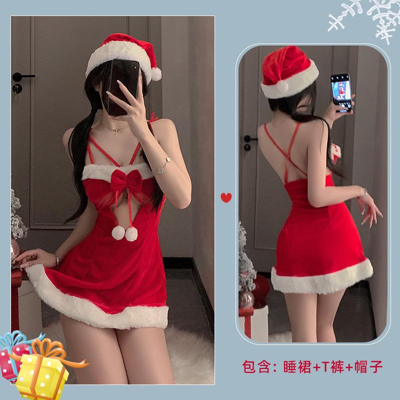 Christmas Cos Sex Uniform Velvet Nightdress Cosplay Sexy Lingerie New Robe Nightdress Set