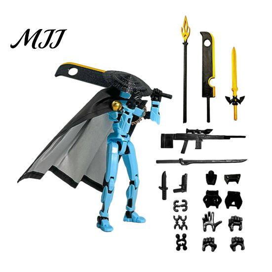 Swordsman Action Model Chinese Figure with Accessories, Multi-Joints Movable Bamboo Hat Cloak Man Figurine, Articulated Dummy Robot Toy Collectible