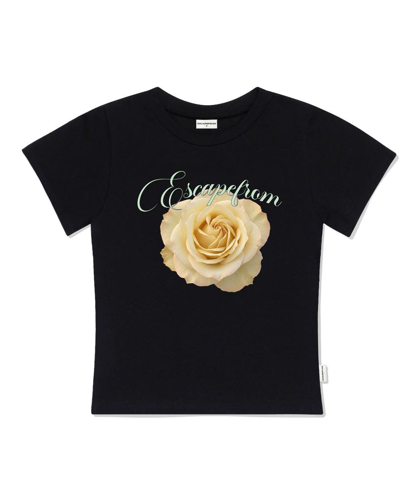 ESCAPEFROM Lemon Real Rose Print Slim Fit Short Sleeve T-Shirt Ivory