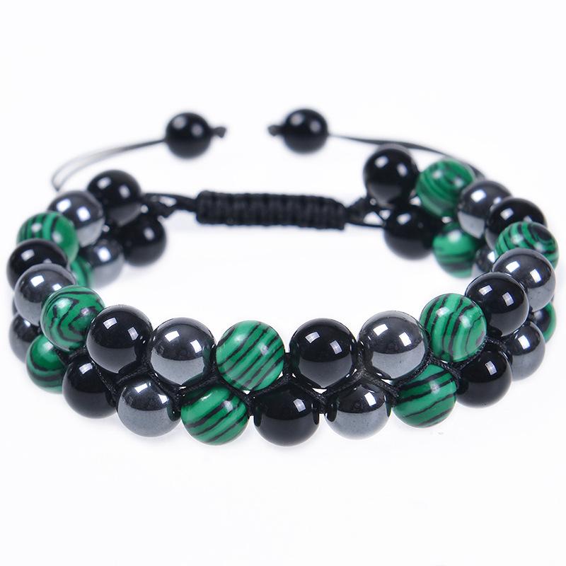 Men's Double-Layer Blue Tiger Eye & Black Agate Magnet Bracelet