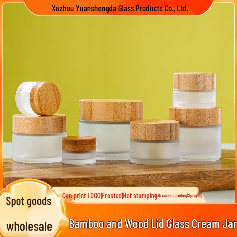 Frosted Glass Cream Jar with Bamboo Lid – 5-100g Sizes for Face & Eye Cream, 30g Empty Cosmetic Container