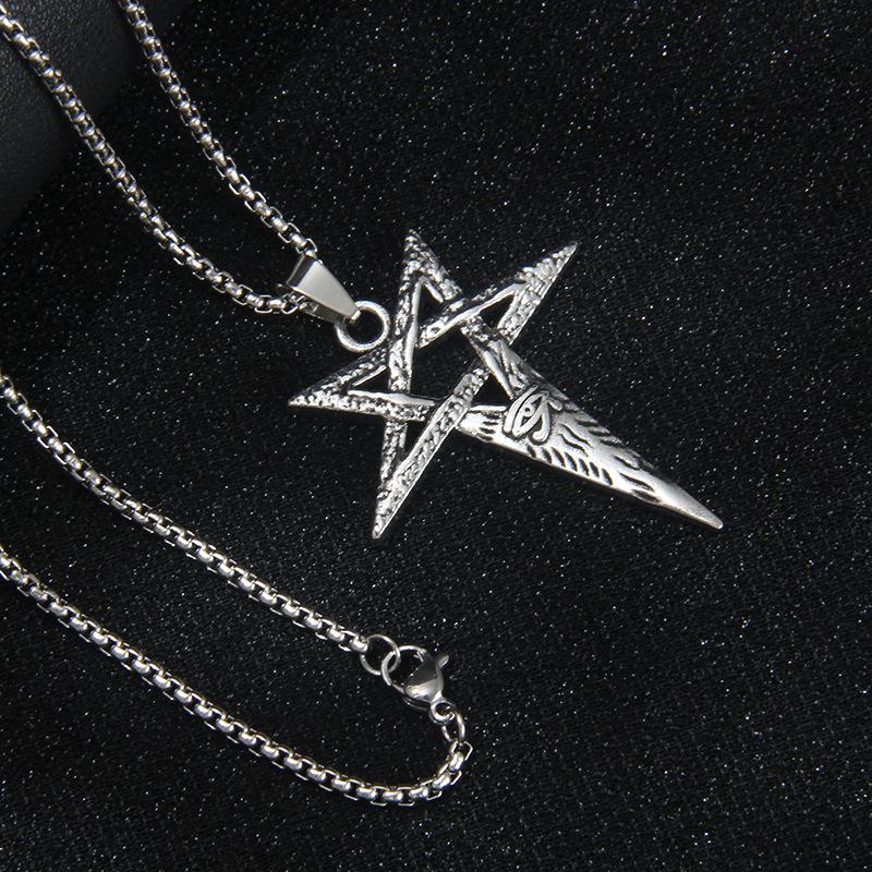 Viking Style Pentagram Pendant Necklace Stainless Steel Chain For Men Retro Jewelry