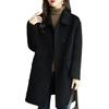 Cappotto di lana da donna autunno inverno tinta unita risvolto doppio petto tasche con patta di media lunghezza vestibilità ampia addensato soprabito caldo streetwear