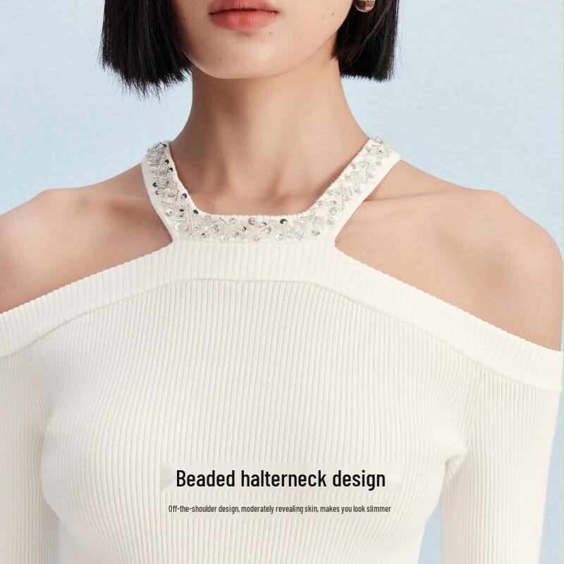 Veromoda 2025 Autumn Beaded Round Neck Knit Top