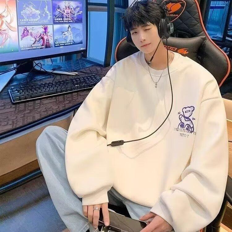 

Напечатанный свитер осень-зима мужской круглый вырез свободный топ шикарный гонконгский стиль модный 5XL абрикосовый