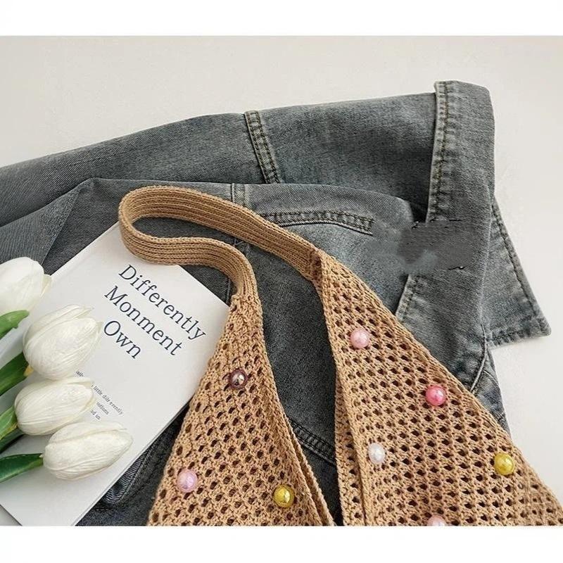 Hollow Out Single Shoulder Knitted Beach Bag Women's Colorful Large Capacity Tote for Seaside Holiday Pool Parties
