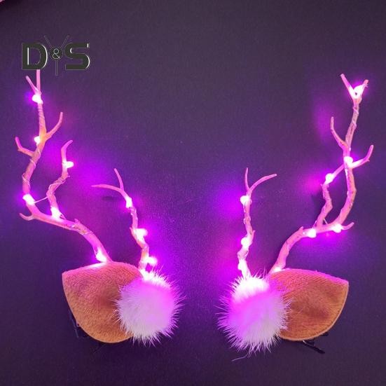 1 Pair Hair Pins LED Light Antler Decor Luminous Hair Clips Lightweight Easy To Wear Hairpins Christmas Hair Accessories