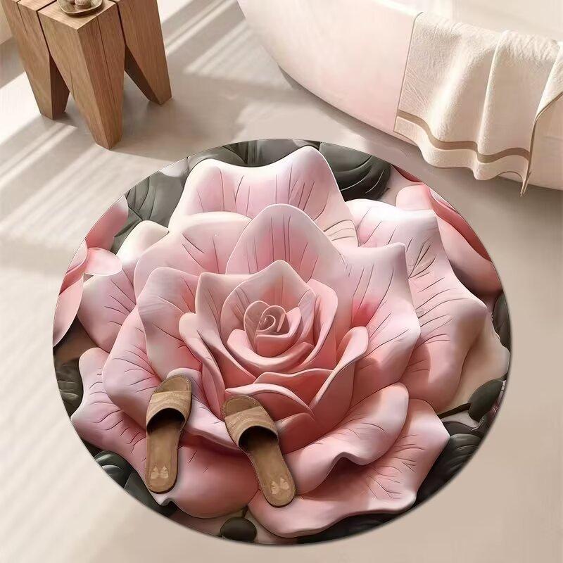 3D Květinový Koberec Koupelnový Absorpční Domácí Protiskluzový Odolný vůči Nečistotám Snadno Udržovatelný Předložka