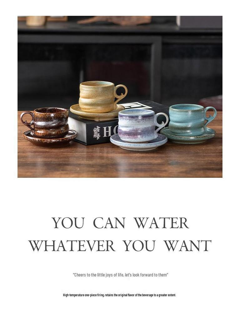 Retro Ceramic Coffee Cup & Saucer Set with Kiln-Change Design for Afternoon Tea