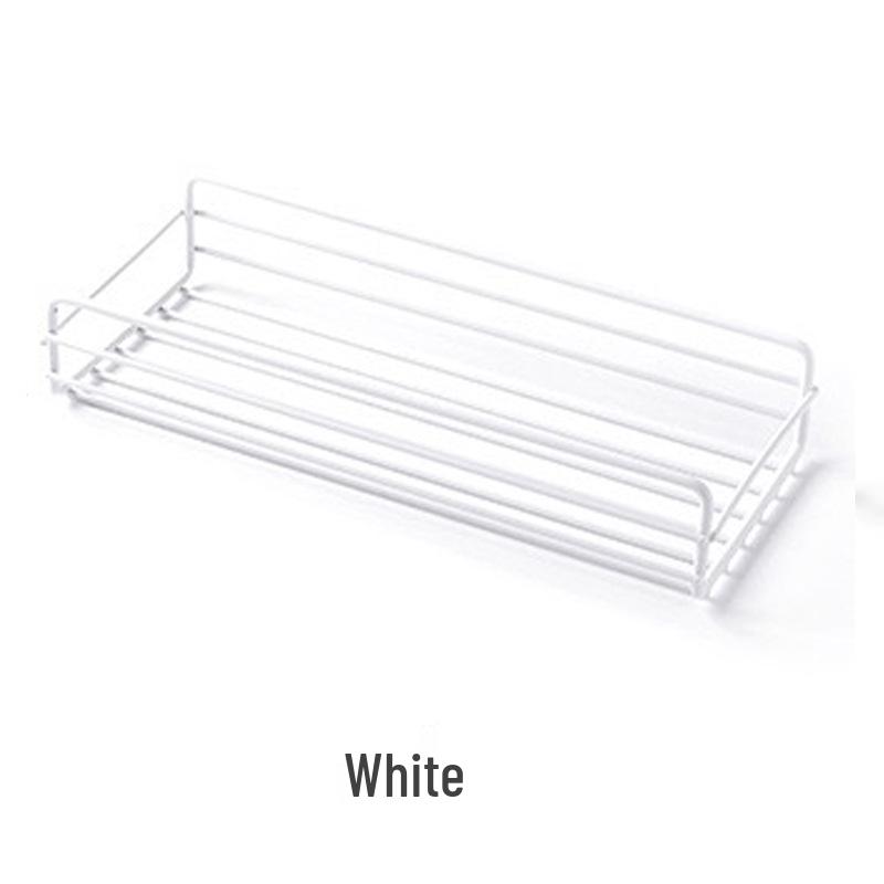 No-Drill Wrought Iron Bathroom Shelf - Wall-Mounted Multi-Functional Storage Rack for Kitchen and Toiletries белый