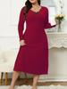Spring New Arrivals Plus Size Dresses V-Neck Long Sleeve Solid Color Ear Trim Fashion Women's Clothing