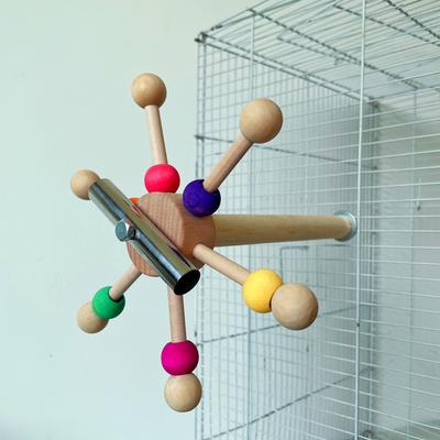 Zabawka-grzęda z obracającymi się kulkami, drewniana interaktywna podstawka dla ptaków, kolorowa zabawka dla papug, obrotowy wiatrak dla papug nierozłączek