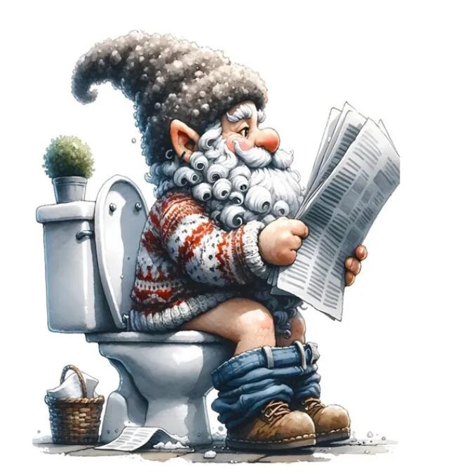 5D DIY Diamond Painting New 2024 Diamond Embroidery Gnome On The Toilet Newspaper Mosaic Jewelry Cross Stitch Home Decoration
