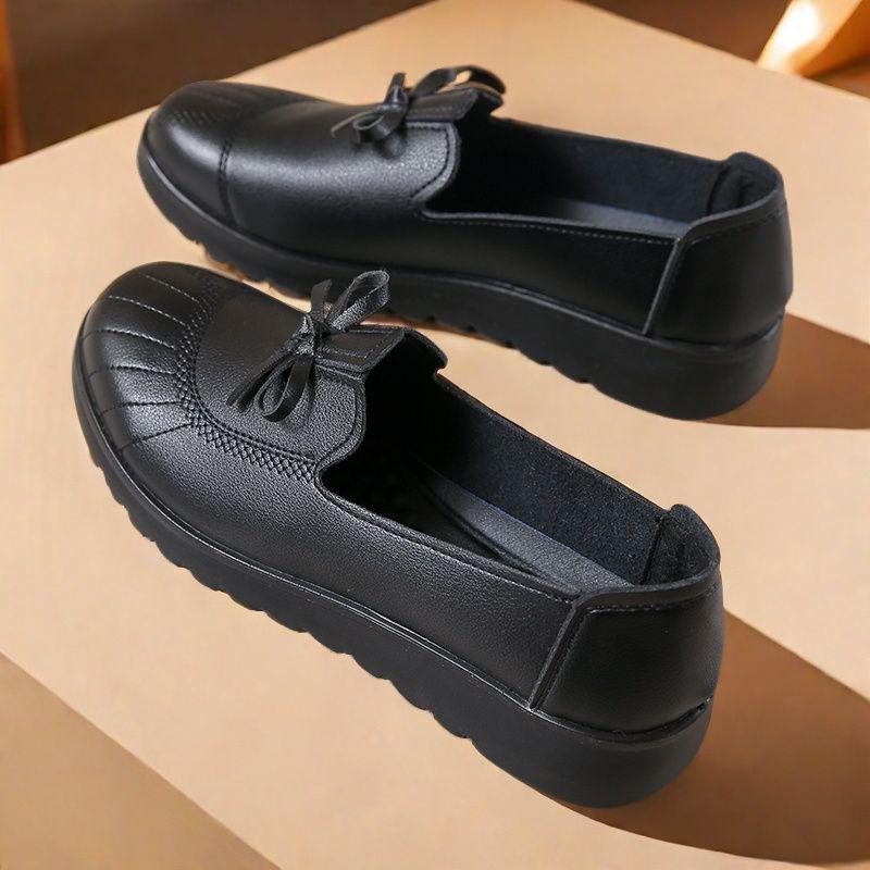 

Туфли для мам весенние и осенние кожаные туфли с мягкой подошвой и мягкой поверхностью, нескользящие, для женщин среднего и пожилого возраста, удобные, рабочие, для пожилых, черные 35