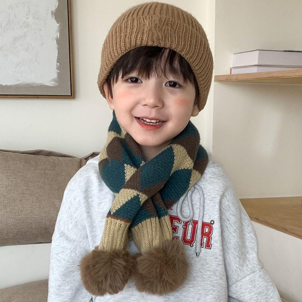 Korean Style Children's Knitted Scarf Soft Warm Winter Neck Collar Boys Girls Plaid Scarf  Gifts