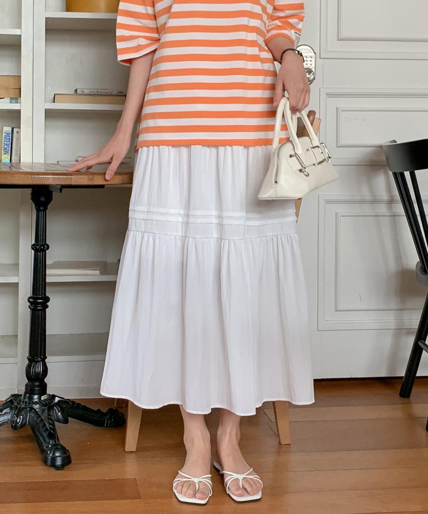 Ppaeppae Elastic Pintuck Tiered Long Skirt
