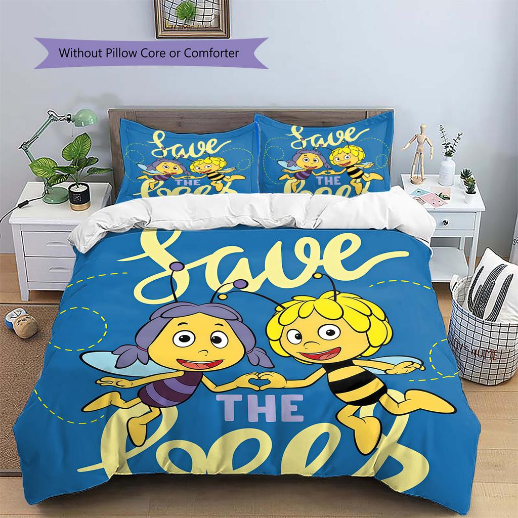 Maya the Bee Pattern Bedding Quilt Set Home Decoration Gift (1 * Duvet Cover + 2 * Pillowcase Without Core)