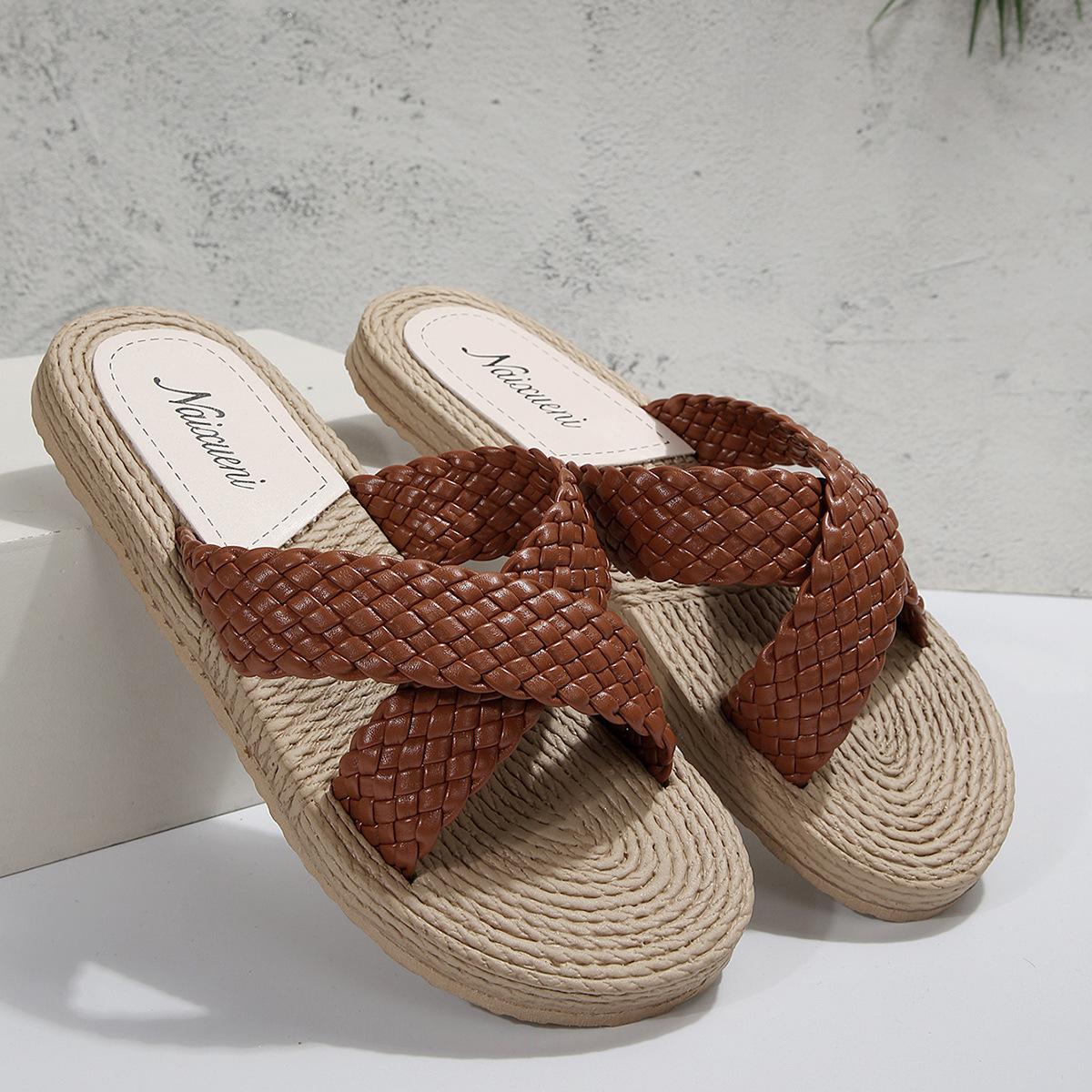 

Сандалии на платформе, женские тапочки на высоком каблуке, летняя обувь Zapatillas, модные тапочки на танкетке, черные домашние шлепанцы для купания, Pantufa 42 темно-коричневого