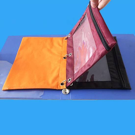 3 Ring Binder File Folder Colorful Fabric Binder Pouch with Clear Window Large Capacity Pencil Pouch for School Office Supplies