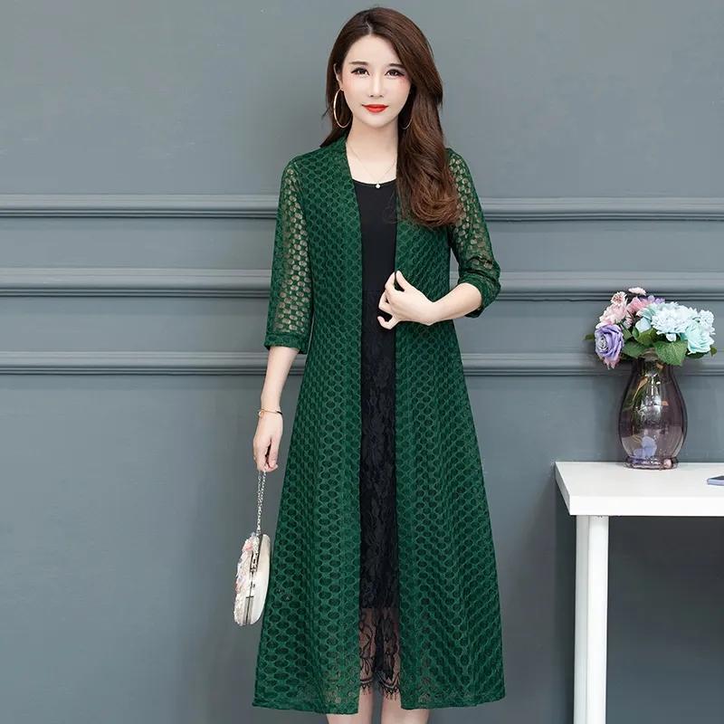 Hemdschal Damen Mittellanges Temperament Sommer Außenstrickjacke Sonnenschutz Außen Drape Top Mesh Mantel