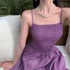 Purple Korean-Style Early Autumn Waist-Slimming Suspender Dress for Women