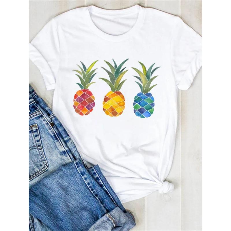 

Женская футболка с изображением ананаса, лапы, собаки, домашнего животного, мультфильма, фруктов, пляжная женская трендовая футболка, красивый топ, красивая футболка с графическим рисунком