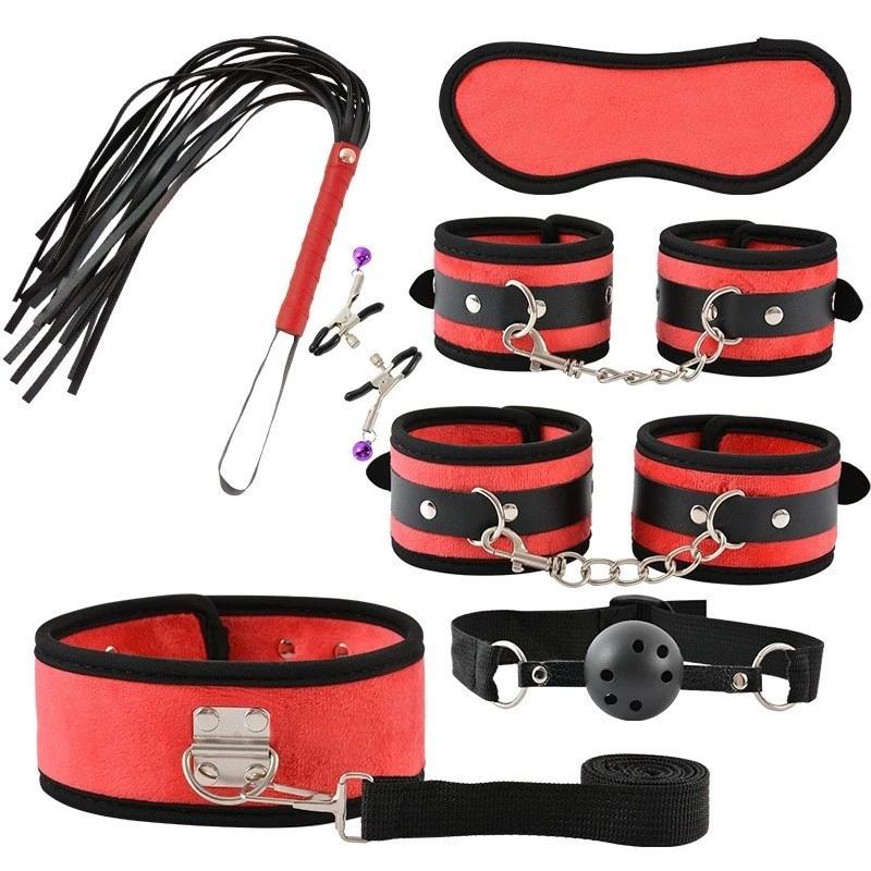 7pcs Leather Whip Bondage Plush Erotic Handcuffs Bdsm Slave Gag Anal Plug Sex Toys For Women Role Play Adult Games