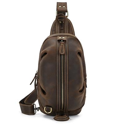 Genuine Leather Chest Bag, Retro Men's Bag, Multifunctional Trendy Brand Cowhide Crossbody Bag, Men's Crazy Horse Leather Sports Men's Chest Bag
