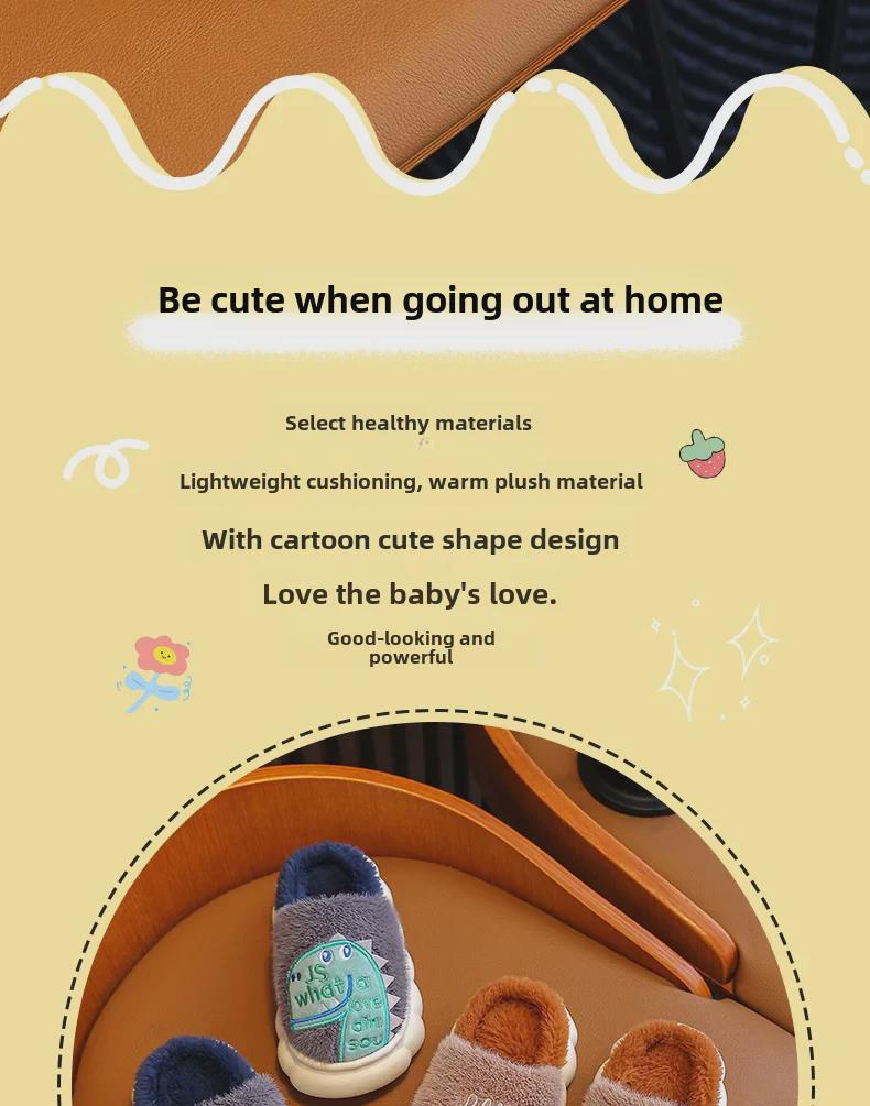 Kids' Dinosaur Plush Slippers: Non-Slip, Warm Cotton for Boys, Autumn/Winter