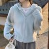 Popular multi-color hooded double zipper knitted cardigan women's new short sweater hoodie autumn and winter small jacket