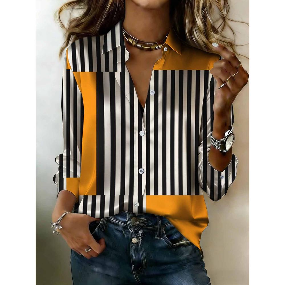 

The striped ladies long-sleeved button-down shirt is suitable for casual academic-style daily wear and can be worn throughout the year. S