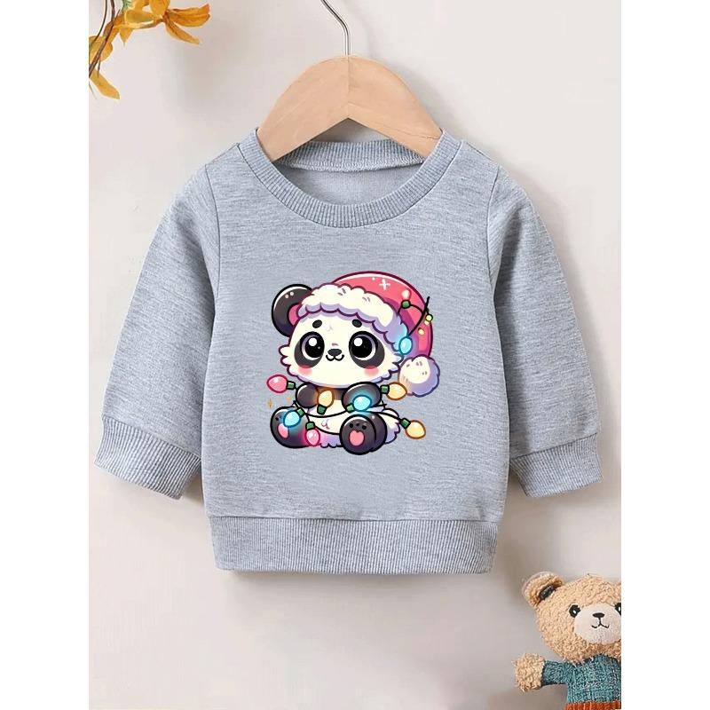 European Sizes Cute Panda Print Kids'  Thin Round-Neck Sweatshirt, Comfortable And Easy Design for 0-3 Years Old, Suitable for Outdoor Wear