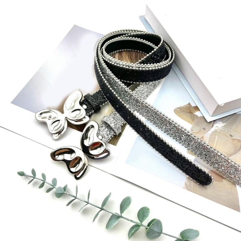 Glittered Belt Jeans Waistband Punk Style Butterfly Belt Modern Waistband for Street Player Club Party Wear